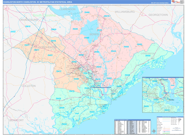 Charleston-North Charleston Metro Area Digital Map Color Cast Style